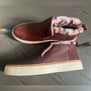 Toms Paxton Faux Leo Fur Lined Brown Casual Leather Shoes